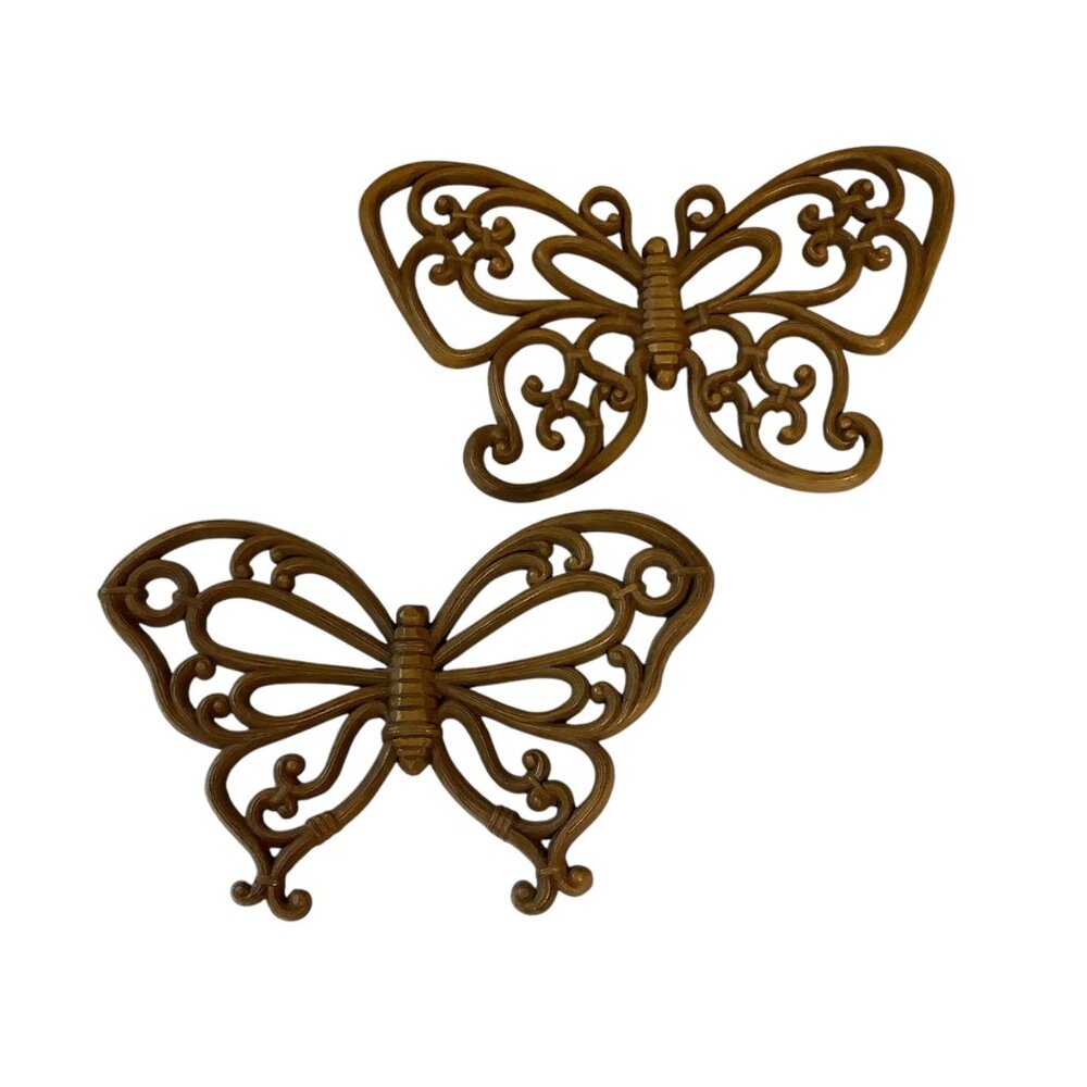 Vtg Homco 1978 Butterfly Wall Hangings Set of 2‎ Made in USA Boho Cottage